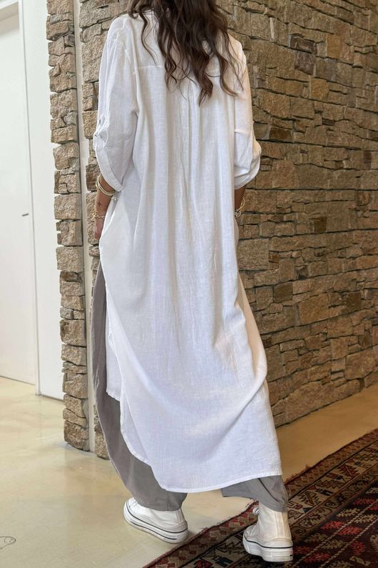 Laundry B Pure Linen Old Town Longline Shirt Jacket White